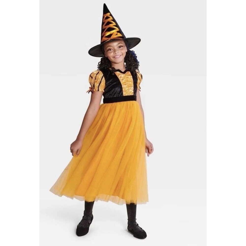 Girls Hyde and Eek FANCY WITCH Halloween Costume Size Small Dress (6-7) Orange